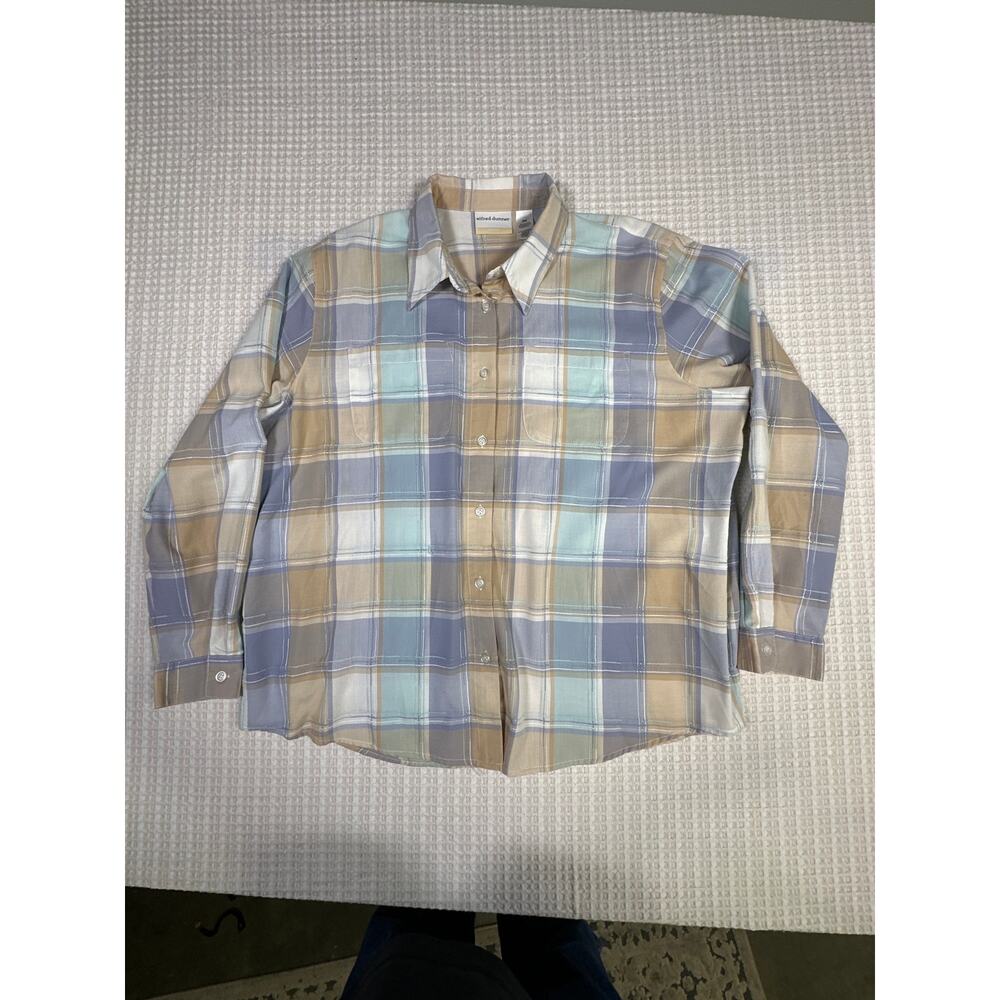 Alfred Dunner Plaid Button Up Shirt 20W Pastel Coastal Casual Classic Top